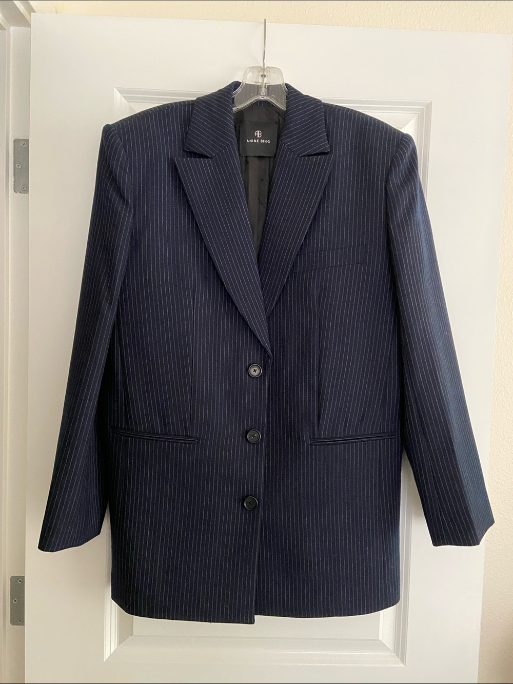Anine Bing Declan Navy Pinstripe Blazer XS